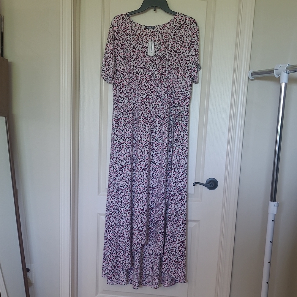 HEIMISH USA Women's Animal Print Midi Dress High-Low Size 3X